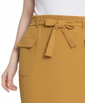 Petite Slim Belted Scuba Crepe Skirt
