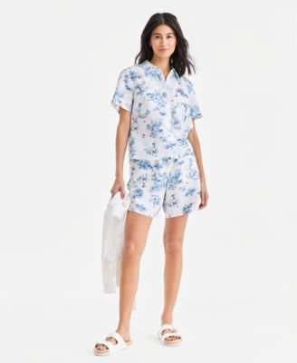 Women's 100% Linen Printed Camp Shirt