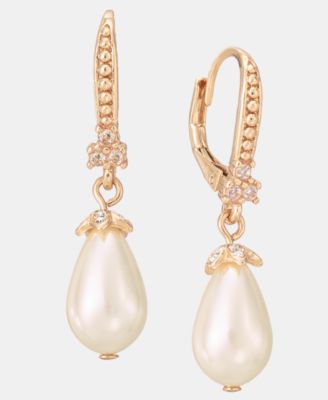 Pav&eacute; & Imitation Pearl Drop Earrings