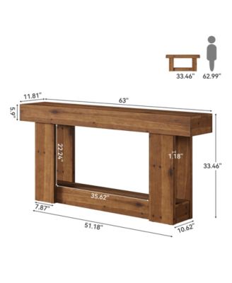 63-Inch Entryway Table, Farmhouse Solid Wood Console Table with U-Shaped Base, 2-Tier Narrow Long Sofa Table Behind The Couch