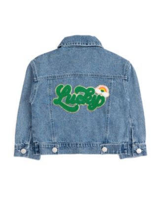 Little Girls Lucky Rainbow Patch St. Patrick's Day Denim Jacket