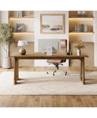 Solid Wood Executive Desk, 70.9-Inch Long Office Computer Desk with Sturdy Wooden Legs, Farmhouse Workstation