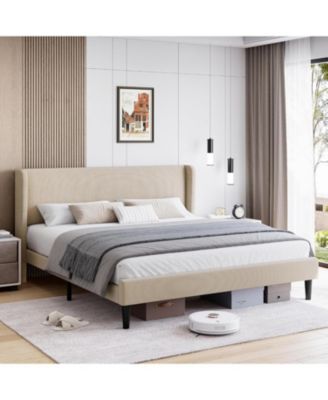 Queen Bed Frame with Headboard, Upholstered Platform Bed with Wood Slat Support, Sturdy Support Feet, Noise Free, No Box Spring Required