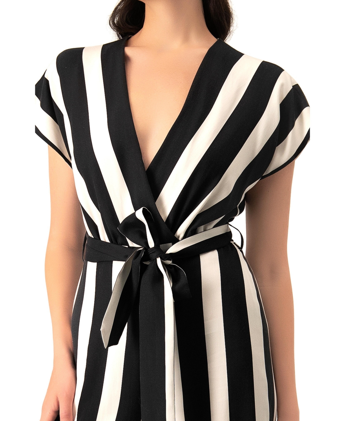 Ivonne Women's Striped V-Neck Jumpsuit with Waist Tie
