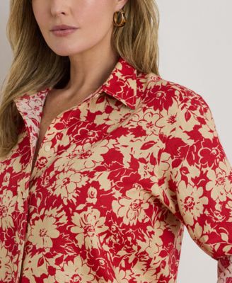 Plus Size Karrie Relaxed Fit Floral Point Collar Shirt