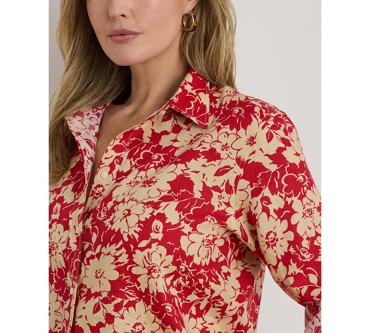 Lauren Ralph Plus Karrie Relaxed Fit Floral Point Collar Shirt