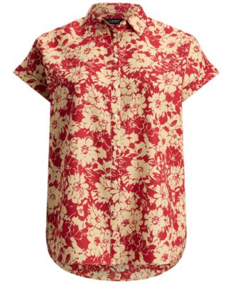 Plus Size Relaxed Fit Floral Collared Shirt