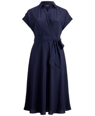 Plus Size Belted Crepe Surplice Neck Maxi Dress