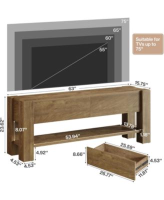 63" TV Stand for TVs up to 75-Inch, Entertainment Center with 2 Drawers and Open Storage Shelves, Media Console Television Stands