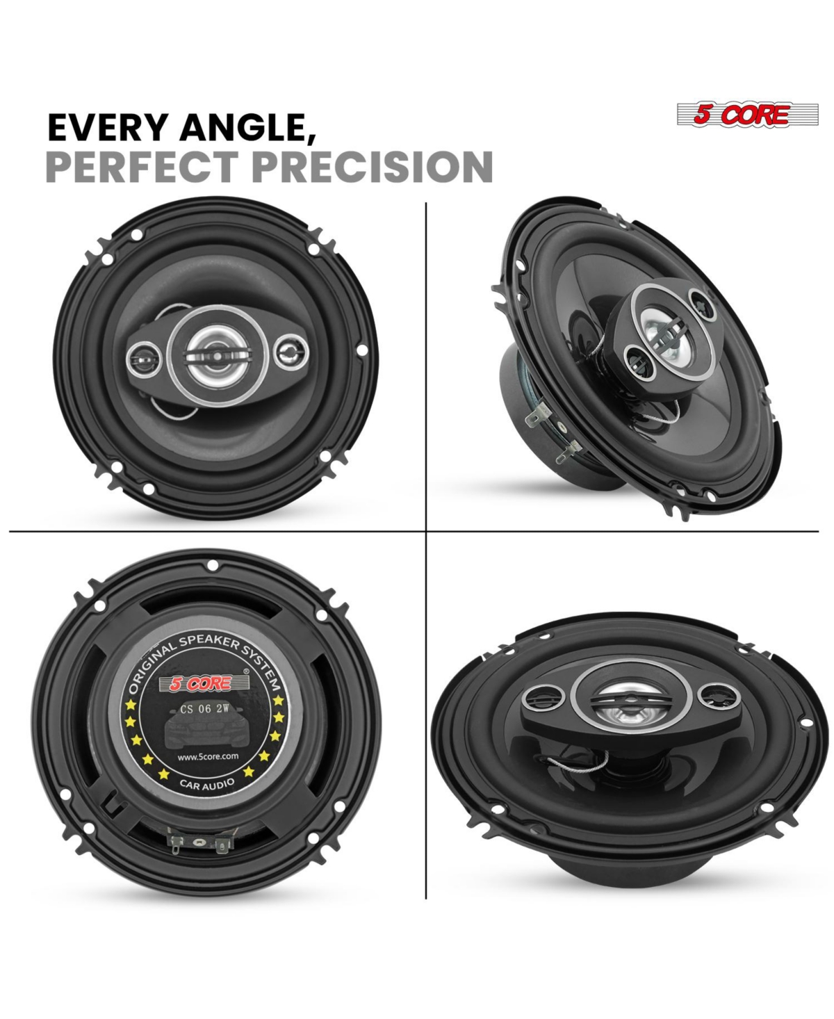 5 Core Coaxial Car Door Speakers 6” Pair 500W 4Ohm 2 Way Component Subwoofer Audio w Super Tweeter