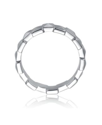 White Gold Plated Geometric Pyramid-Patterned Band Ring