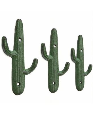 Set of 3 Rustic Cactus Cast Iron Wall Hooks for Coats, Bags, Towels - Easy Install