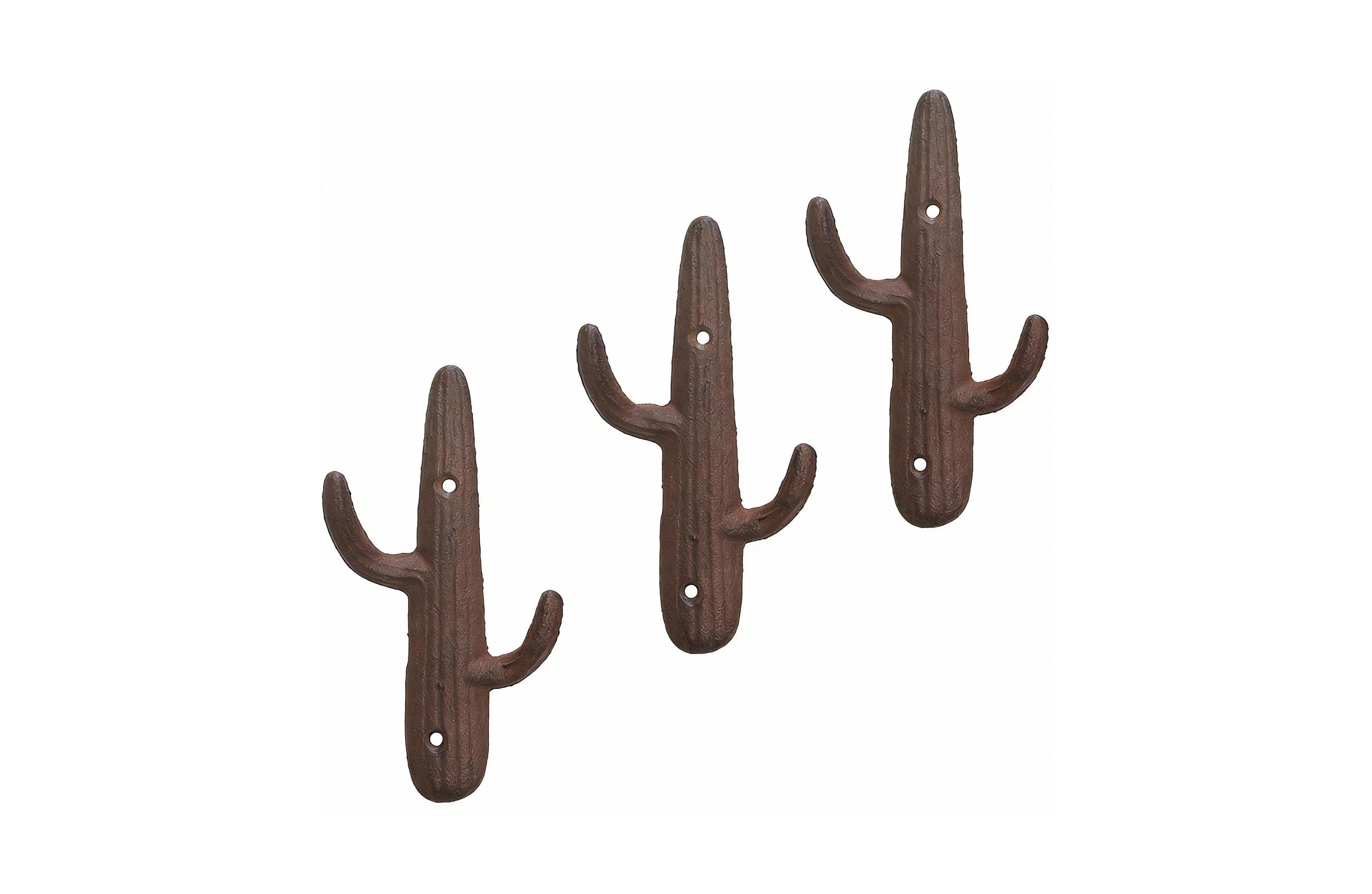 Yigii Set of 3 Rustic Cactus Cast Iron Wall Hooks for Coats, Bags, Towels - Easy Install