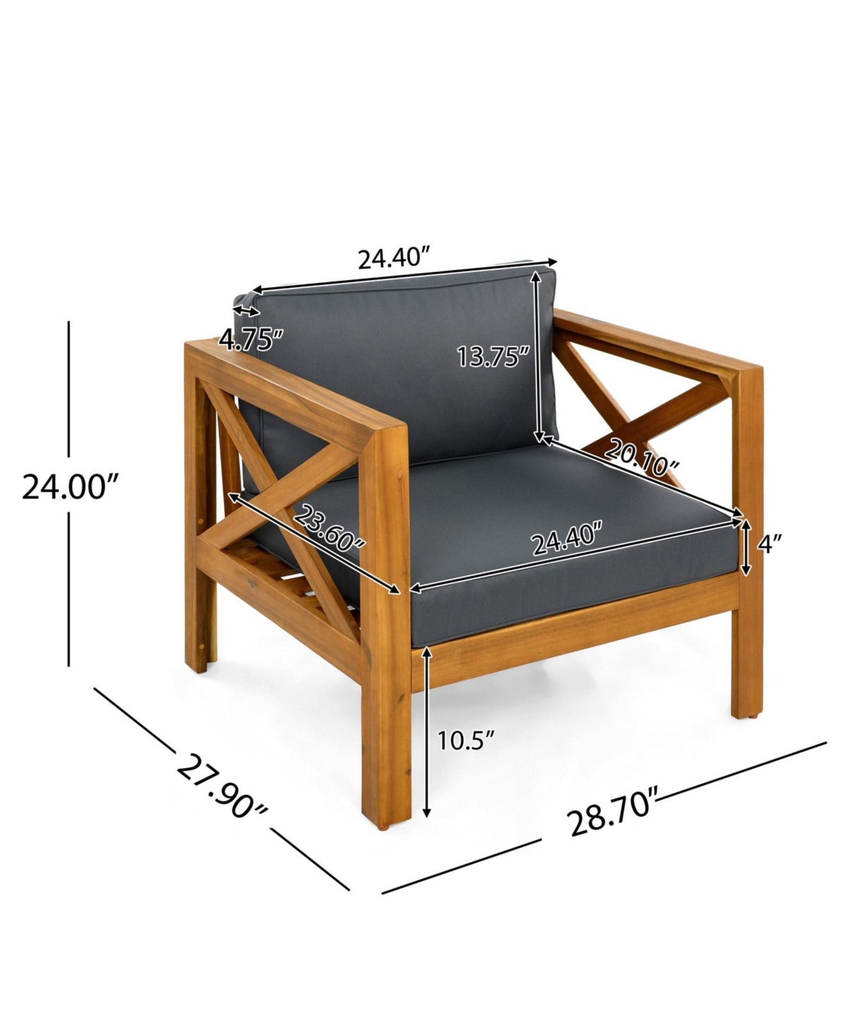 Flynama 2 Piece Outdoor Acacia Wood Conversation Set with Armchairs Cushions Foldable Teak Finish Side Table for Patio Backyard