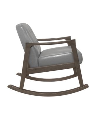 Faux Leather Rocking Chair Button Tufted Solid Rubberwood Frame 300lbs Capacity Upholstered Furniture