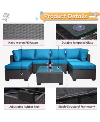 7 Piece PE Rattan Wicker Outdoor Garden Patio Furniture Set Cushioned Sofa and Coffee Table