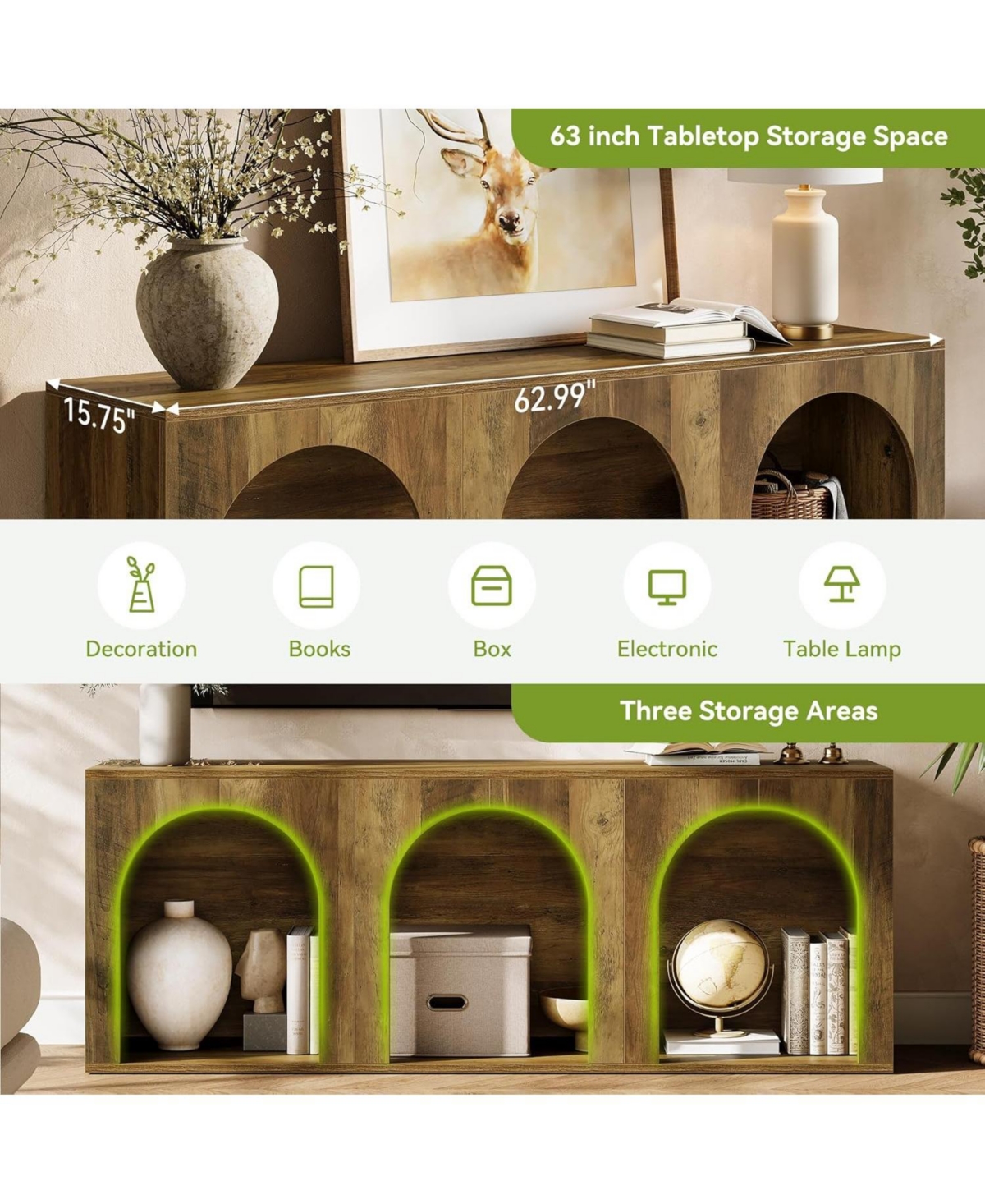 Tribesigns 63" Industrial Retro Tv Stand for 32-75 Inches TVs, 3-Tier Open Entertainment Center Console Table, Widened Low Cabinet Media Storage