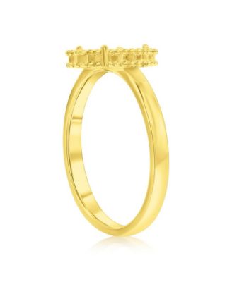 Sterling Silver, Mother of Pearl Clover, Beaded Outline Ring - Gold Plated