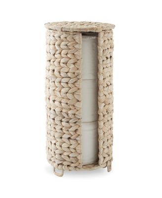 Toilet Paper Roll Holder with Lid - Natural, Fits 3 Rolls, Free Standing Water Hyacinth Bath Tissue Storage Organizer for Bathroom