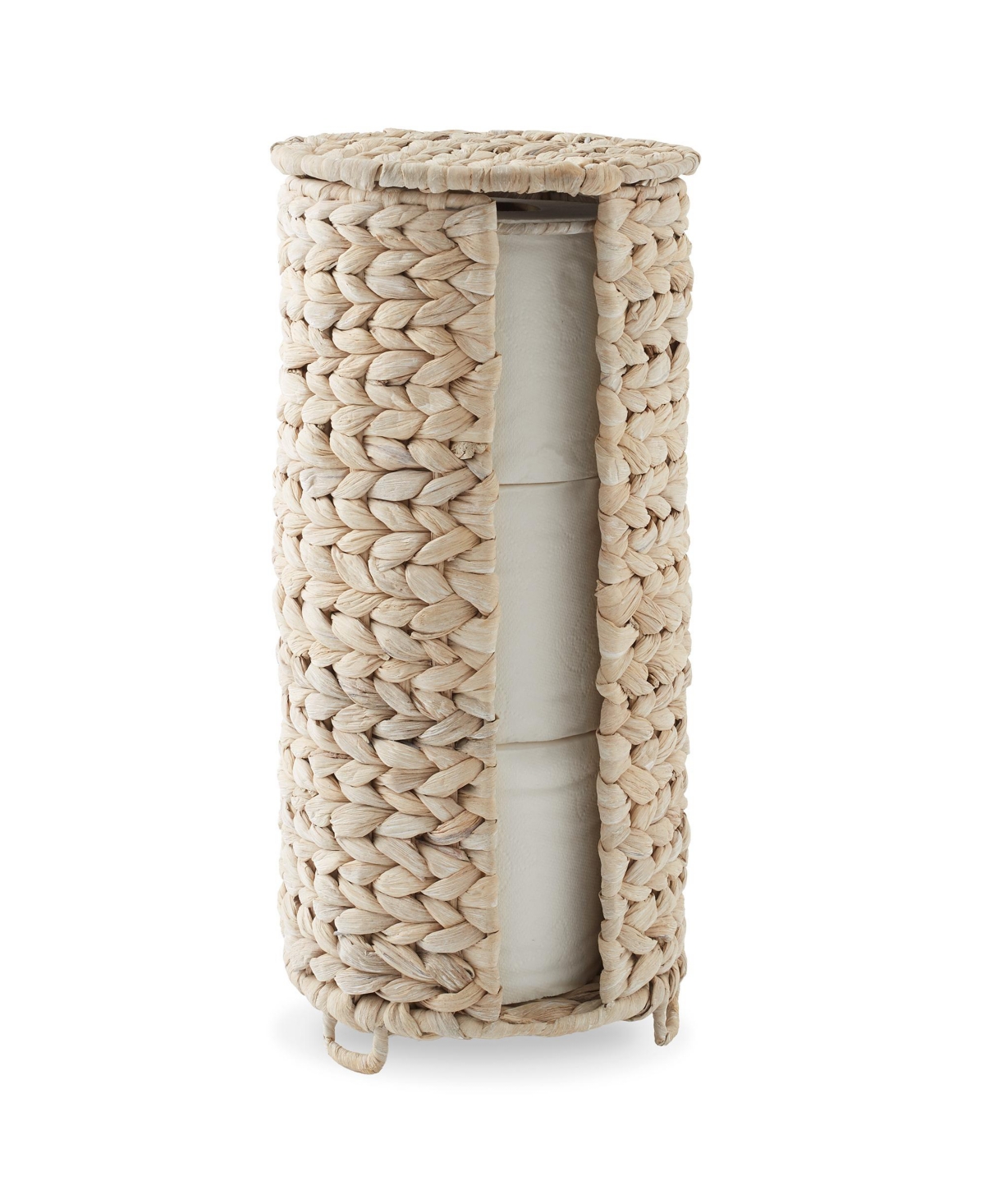 Casafield Toilet Paper Roll Holder with Lid - Natural, Fits 3 Rolls, Free Standing Water Hyacinth Bath Tissue Storage Organizer for Bathroom
