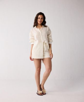 Women's Relaxed Shirt & Shorts Set Textured Cotton
