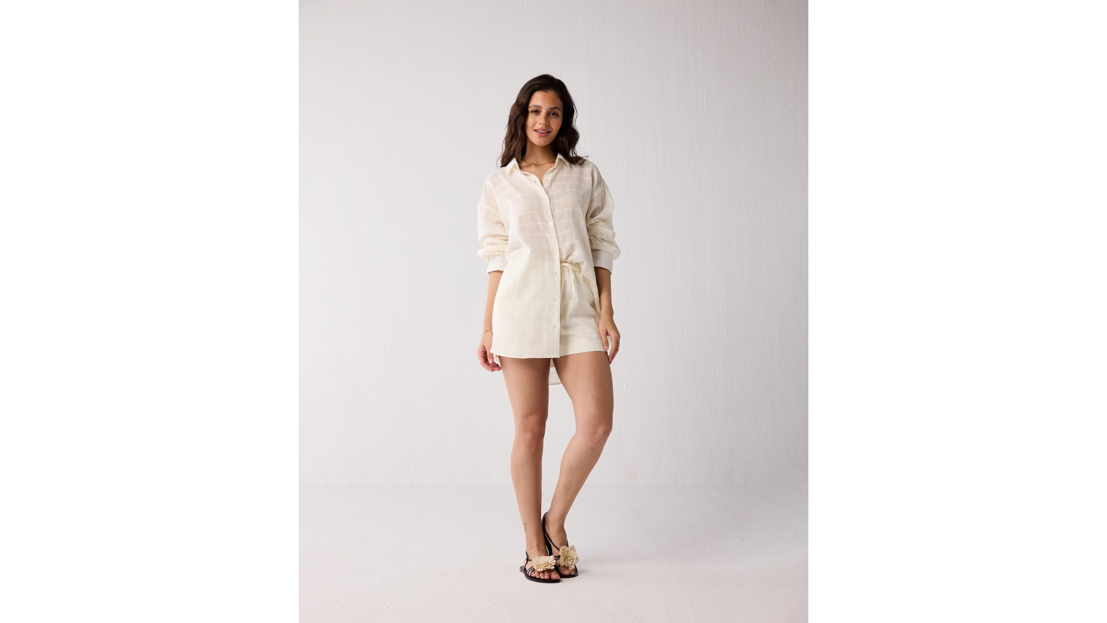 Reistor Women's Relaxed Shirt & Shorts Set Textured Cotton