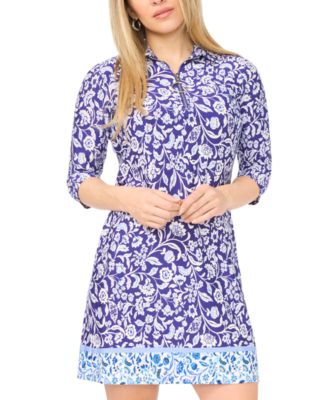 Petite Printed Collared Neck Shift Dress