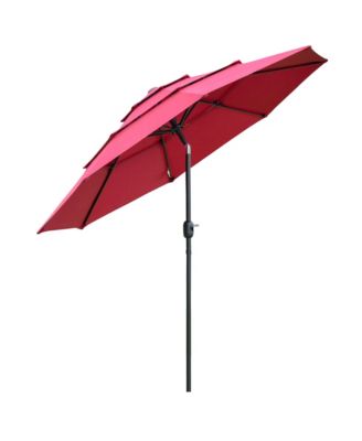 Outsunny 9FT 3 Tiers Patio Umbrella Outdoor Market Umbrella with Crank, Push Button Tilt for Deck, Backyard and Lawn