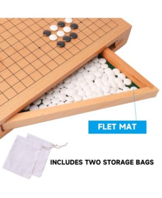 12-Inches Wooden Go Board Game Set with Drawers, Wood Go Game Board Set with Plastic Stones