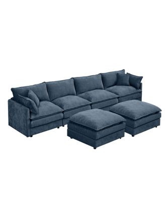 Modular Sectional Sofa, 130.7" U Shaped Couch Set, 4-Seater Comfy Cloud Couches, Blue