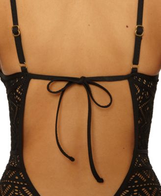 Women's Color Play Crochet Plunge One-Piece Swimsuit