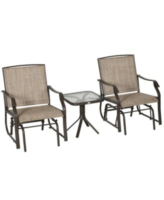 3 Piece Outdoor Glider Chair with Coffee Table Bistro Set, 2 Patio Rocking Swing Chairs with Breathable Sling Fabric, Glass Tabletop