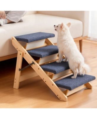4-Step Wooden Pet Stairs for Bed, Sofa, or Car, Foldable Flat Design, 150 lb Capacity