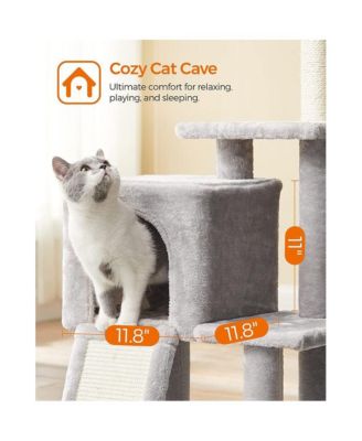 46.5-Inch Cat Tree with Cat Cave, 2-in-1 Scratching Ramp, Removable Toy Sticks, Anti-Tip Kit
