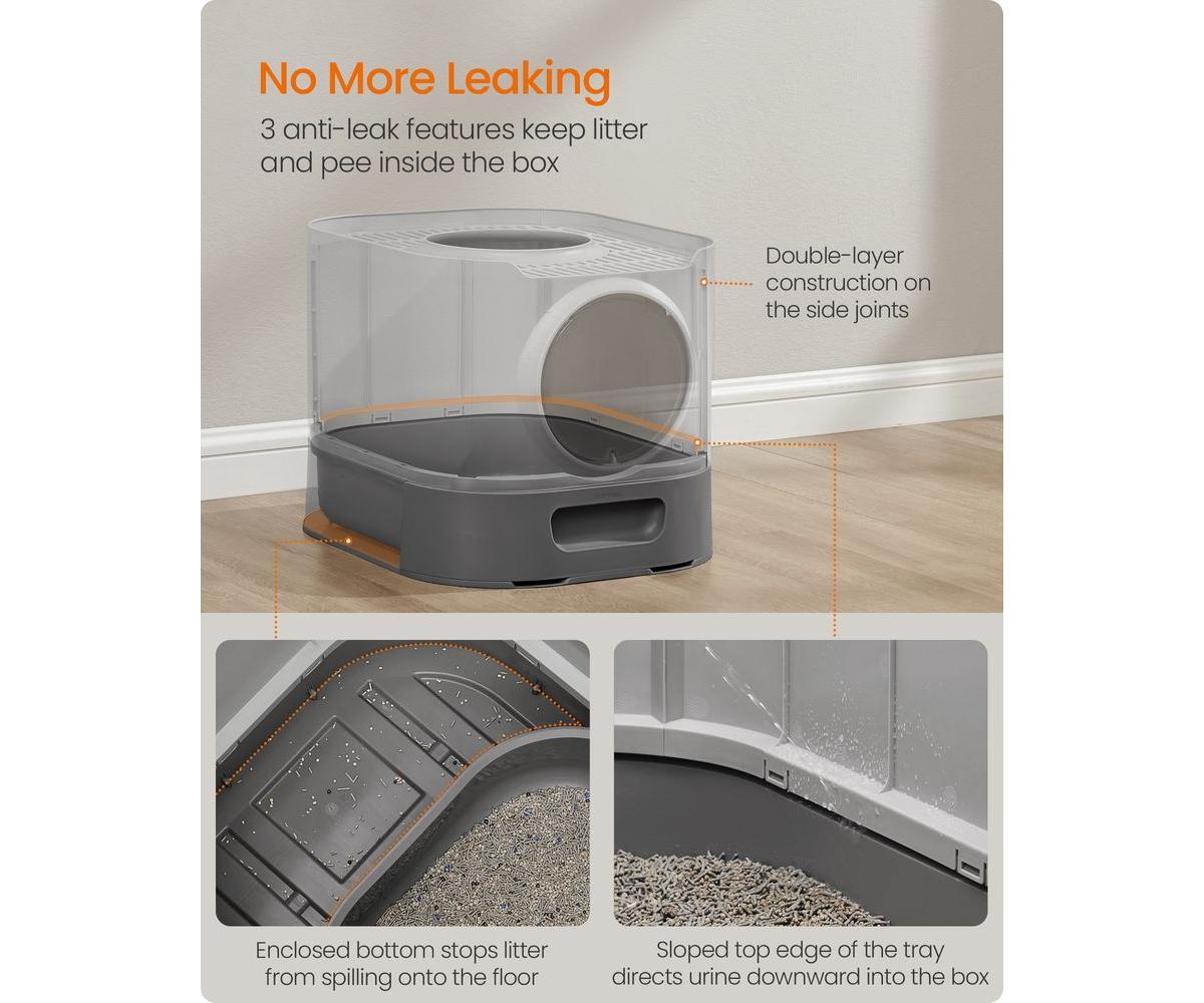 Cozito Xl Enclosed Cat Litter Box with Slide-Out Tray, Grate Top, Leak-Resistant Base, 3-Mode Door