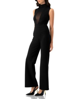 Women's High-Neck Jumpsuit with See-Though Neckline
