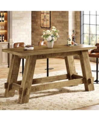 63" Counter Height Bar Table with Footrest, Rectangular Tall High Top Pub Table, Industrial Home Bar Unit, Rustic Brown