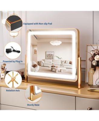 LED Vanity Mirror, 19.7" x 17.5" Touch Screen Makeup Mirror with 3 Lighting Modes, Adjustable Tabletop Design