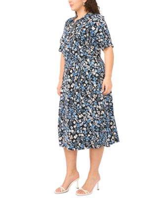 Plus Size Printed Short-Sleeve Midi Dress