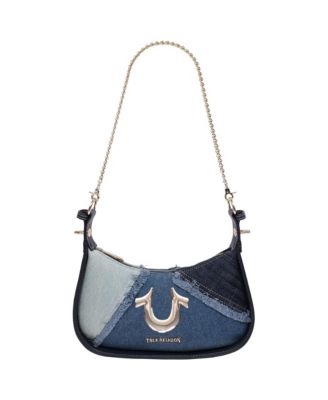 Frayed Denim Horseshoe Flap Shoulder Bag
