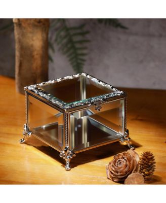 Vintage Glass Jewelry Box with Hinged Lid for Rings and Ornaments