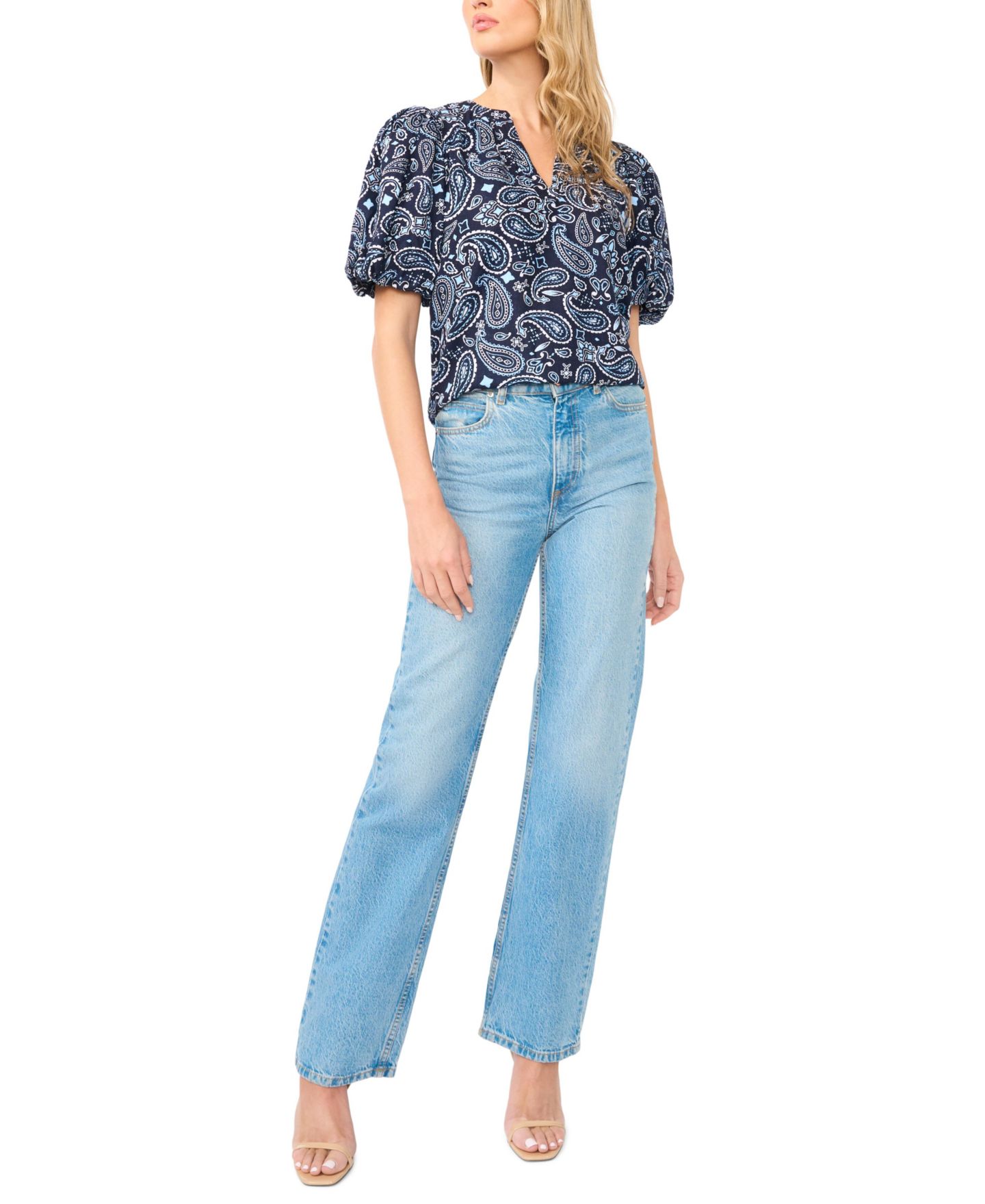 Женская блузка Vince Camuto Short Puff-Sleeve, цвет: Тёмно-синий — фото 2