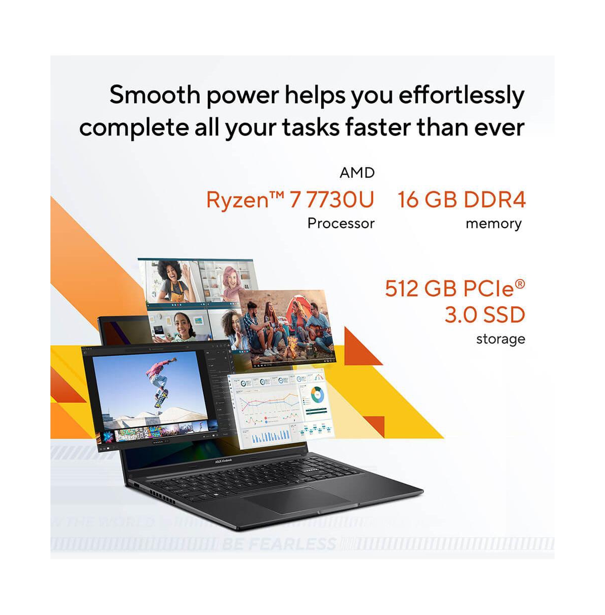 16" Vivobook 16 Oled Laptop Amd Ryzen 7 7730U 16GB Ram 512GB Ssd Windows 11 Home Wuxga - Indie Black