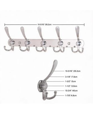 Heavy Duty 5-Tri Hook Wall Rack for Coats, Hats, Towels, Purse, Scarfs, Robes