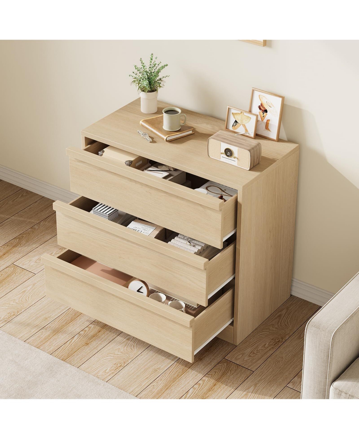 Gaomon 3 Drawer Dresser for Bedroom Nightstand Chest of Drawers with Large Storage