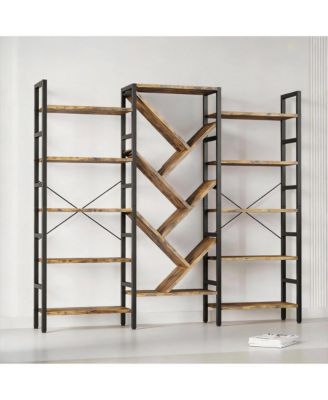 YIGII 70x70" Triple Wide Multifunctional Bookshelf - Modern Tree Design.