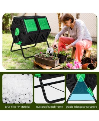 Dual Chamber Compost Tumbler Outdoor Rotating Chamber Compost Bin 34.5 Gallon