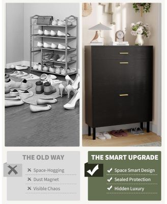 Narrow Shoe Cabinet Storage for Entryway, 3 Drawers, Freestanding Shoe Organizer Wooden,Shoe Rack Storage with 3-Tier Adjustable Shelve