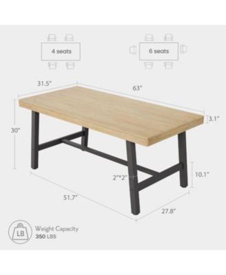 Kitchen Table Industrial Dining Table for 4-6 People 63 in Long Wooden Kitchen Table