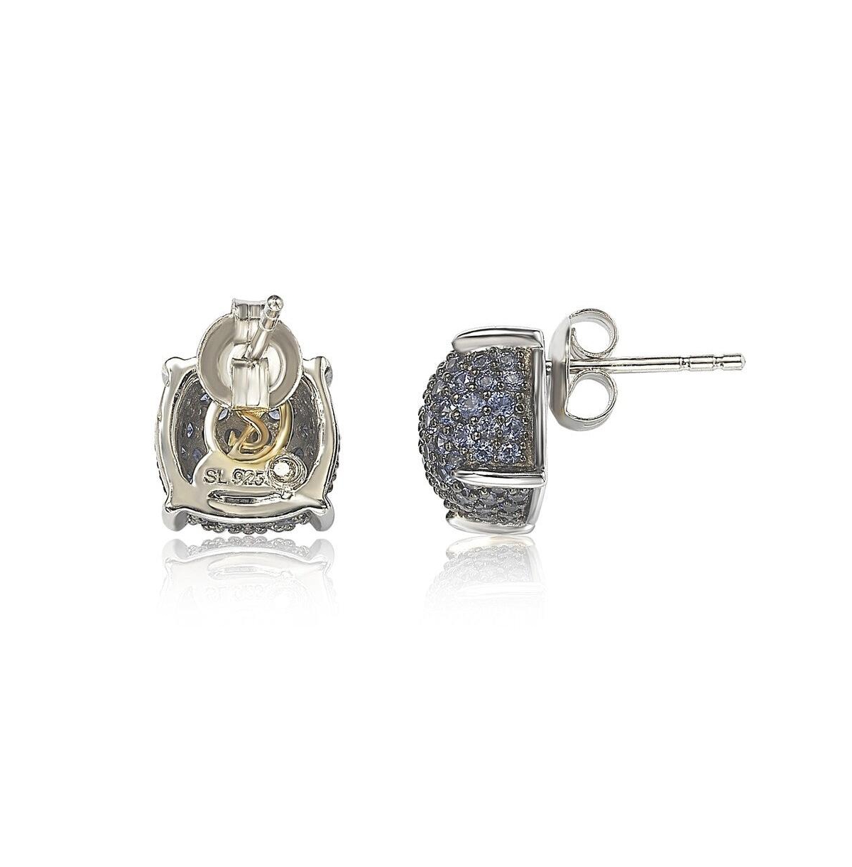 Suzy Levian New York Sterling Silver Sapphire Pave Puff Stud Earrings